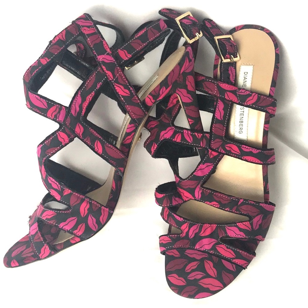 DIANE VON FURSTENBURG pumps lips kiss pink blk 6.5